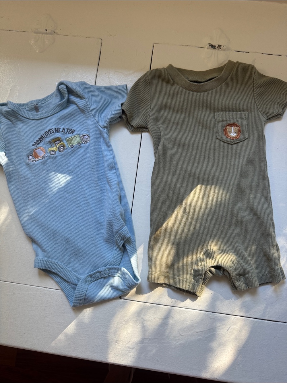 Baby Ribbed One-Piece Rompers in Light Blue and Olive Green